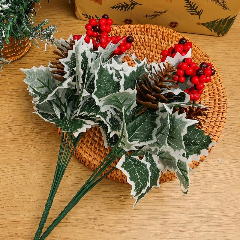 10/1Pcs Artificial Red Berry Pine Needle Stem Artificial Pine Cone Fake Flower Branch Diy Home Christmas Party Wedding Decor