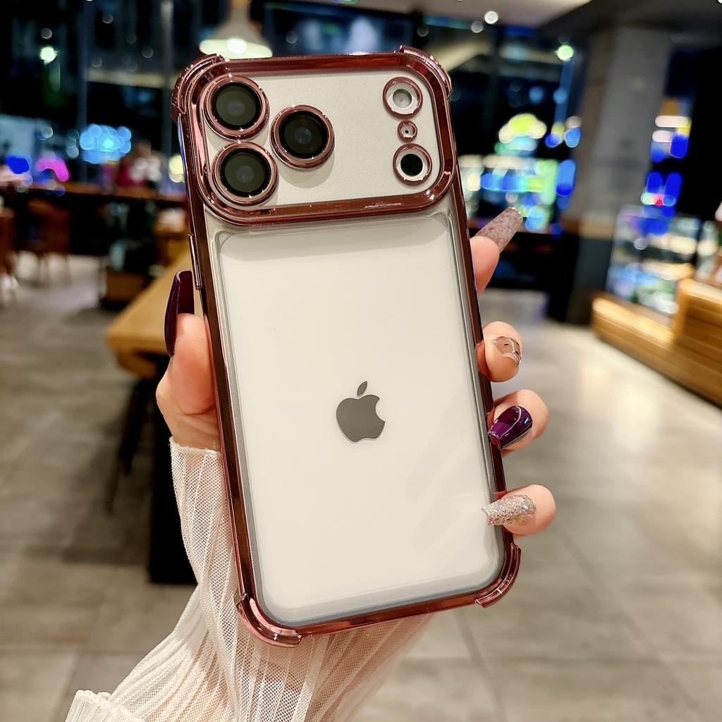 Electroplating Clear Phone Case For iPhone 17 Pro Max 17Pro Air 17 Lens Glass Film Air Bag Shockproof Transparent Cover Funda