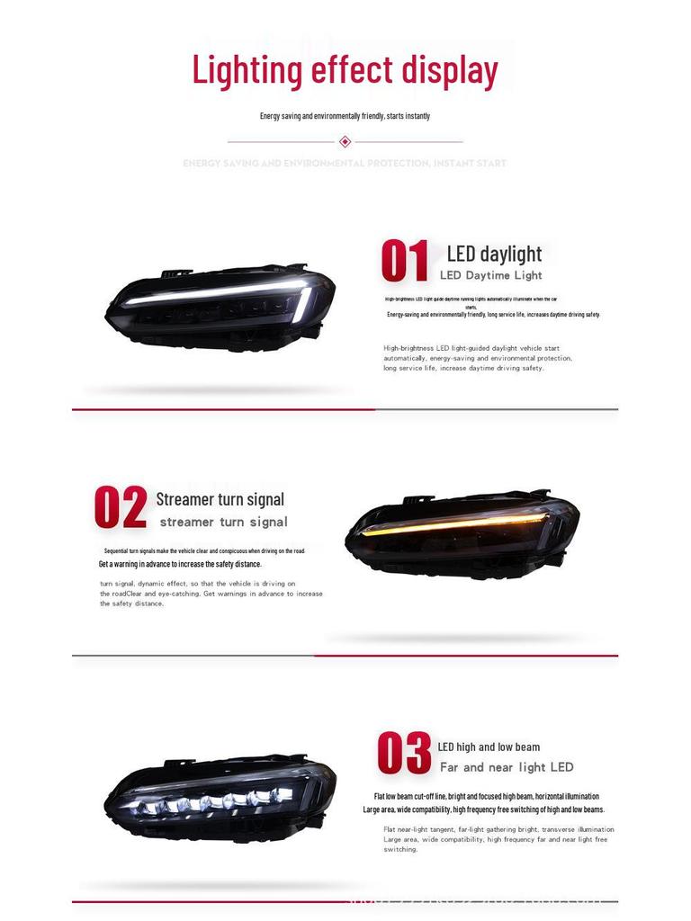 Compatible LED Lens Headlight Assembly with Sequential Turn Signal for 22 Eleventh-Gen Civic Models