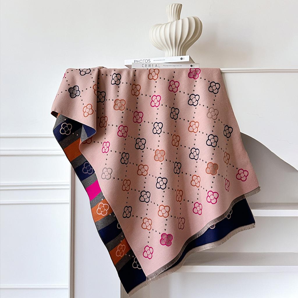 Winter Small Flower Printed Scarf Versatile Girl Shawl Women'S Long Thickened Warm Scarf Women