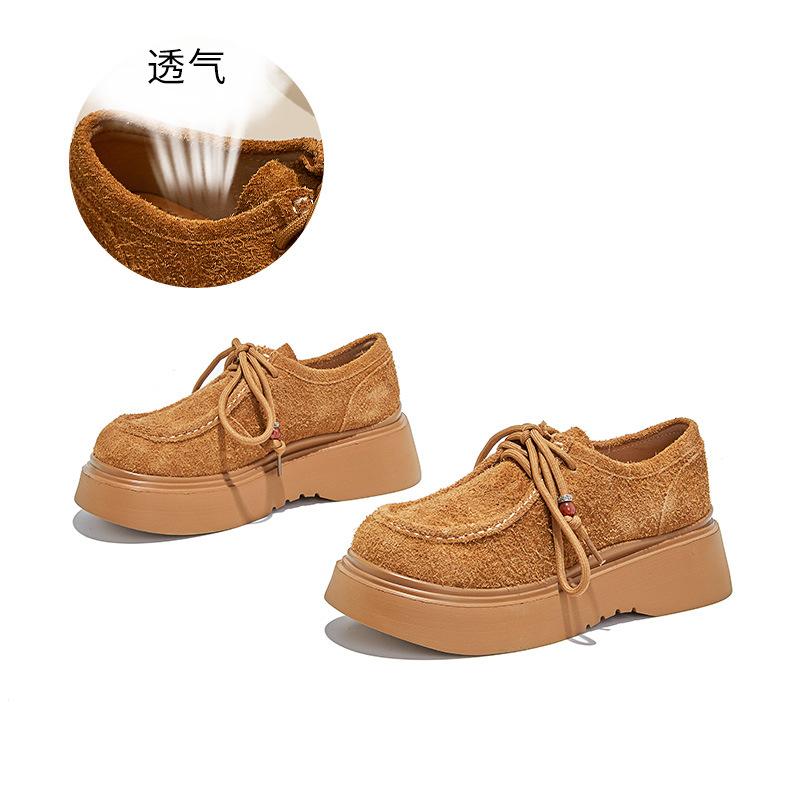 Leather Kangaroo Shoes Women's 2025 Autumn New Thick-soled Heightening Casual Single Shoes Fashion Loafers Women's Versatile Women's Shoes