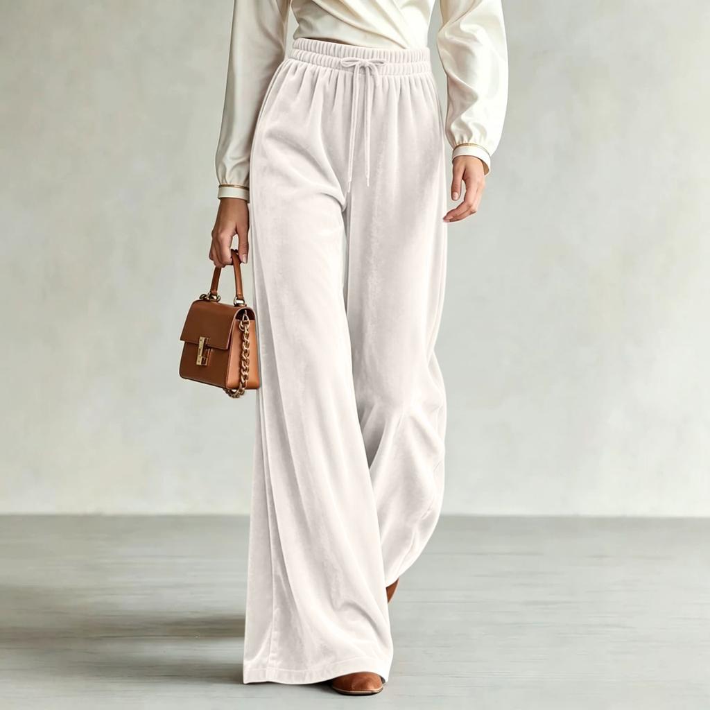 Women's Casual Color Wide Leg Pants High Waist with and Two Pockets