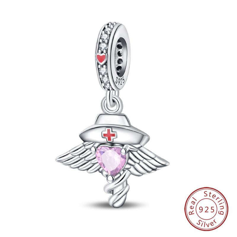 Fit 925 Silver Charms Beads Little Bear Lamb Little Flying Pig Pink Charms For Women DIY Birthday Jewelry Gift