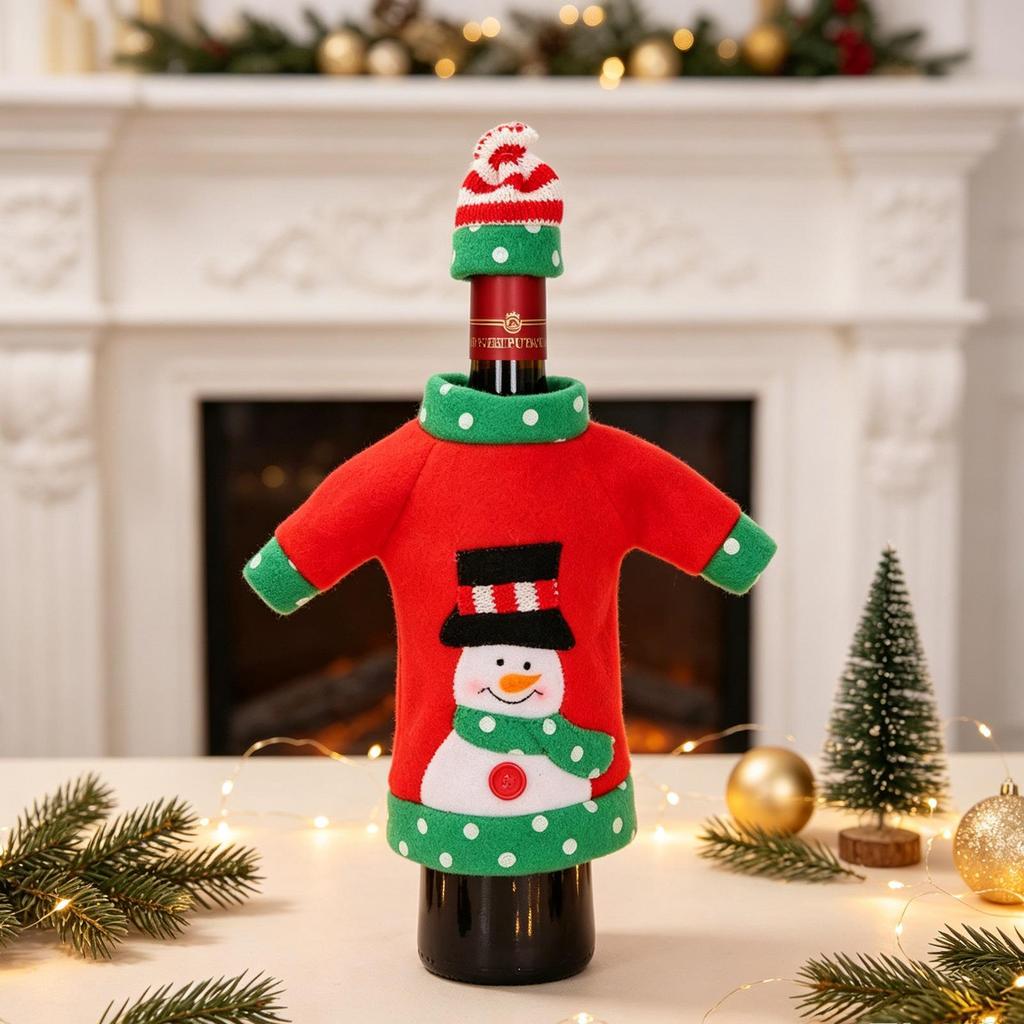 Santa Claus Embroidered Wine Bottle Cover Set - Cartoon Christmas Decoration (2 Pieces)