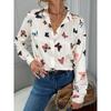Simple And Clear Love Flower Print Ladies Casual Long Sleeve Lapel Shirt Outdoor Casual Ladies Shirt Urban Street Fashion Shirt
