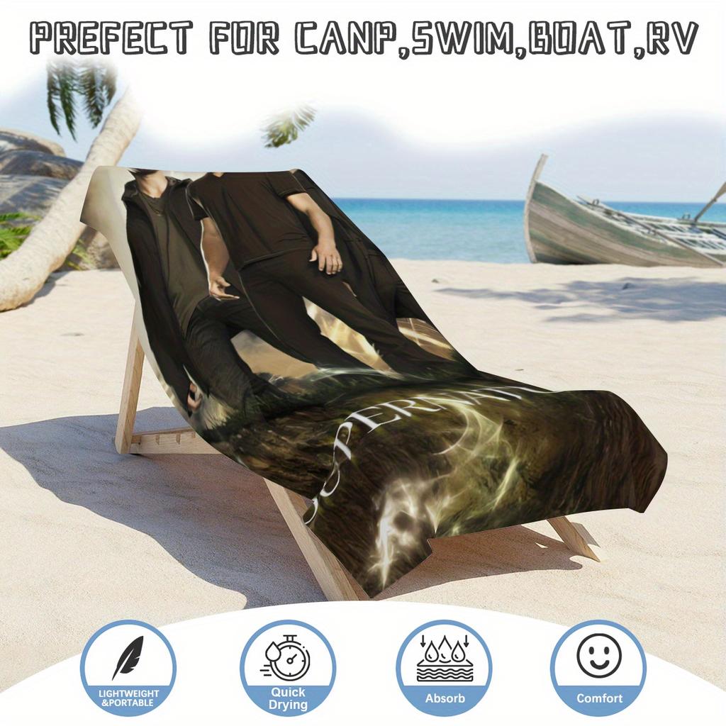 1pc Supernatural Fan Quick Dry Beach Towel, Polyester Lightweight Soft Towel, Character Poster Design, for Beach Swimming Surfin