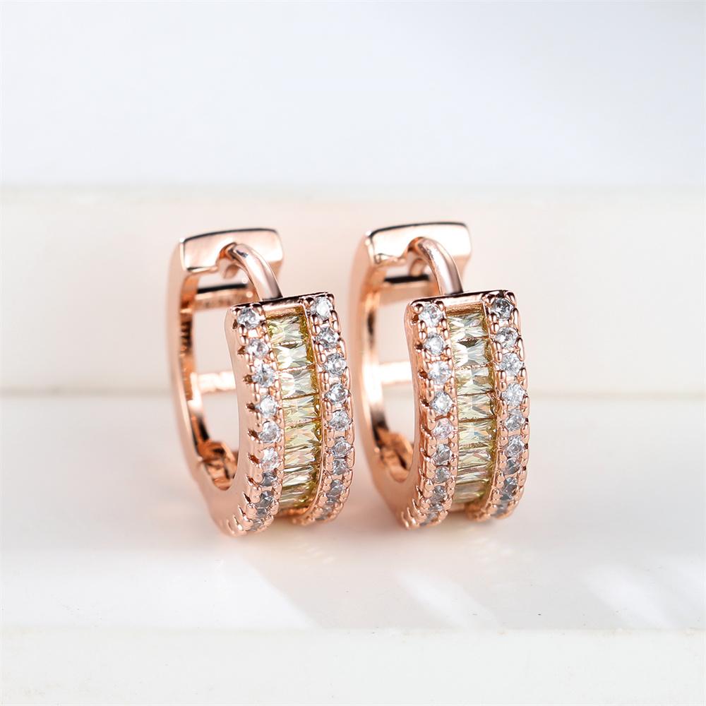 Multicolor Crystal Square Stone Female Classic Small Round Hoop Earrings For Women Rose Gold Color Wedding Party