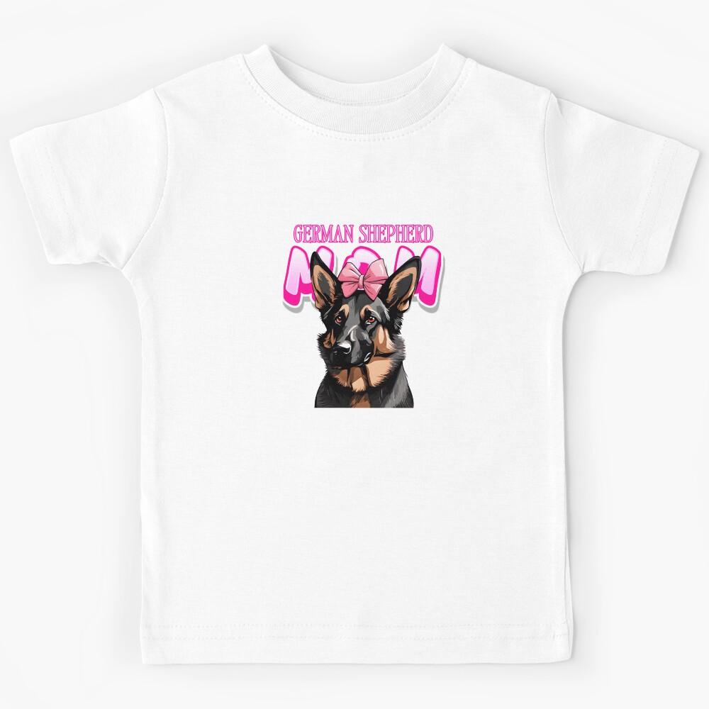 Pink Dog Mom German Shepherd Dog with Pink Bow Kids T-Shirt 130