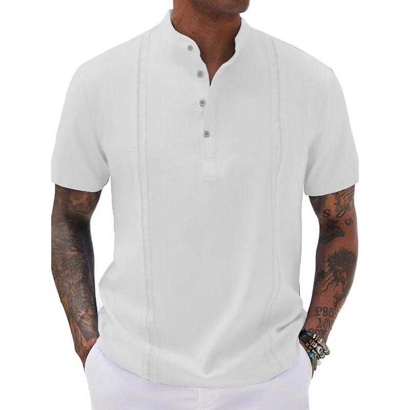 New summer collection: men s short-sleeved striped and plain polo shirts, half-buttoned casual tops and T-shirts S белый