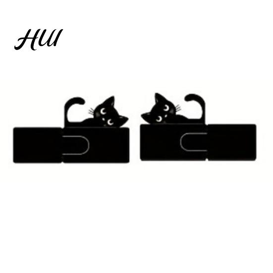 Rounded Corner Bookend 2Pcs Black Cat Bookends for Shelves, Cute Metal Book Holder Kids Room Desk, Heavy Duty Non-Slip Stopper Home Office Decor
