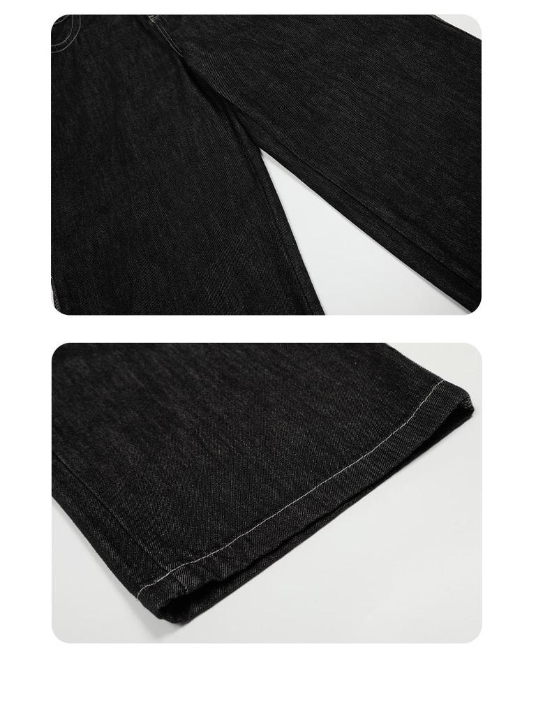 Yongfang Unisex Retro Black Wide-Leg Jeans: Casual, Loose, Washed Straight-Leg Pants.