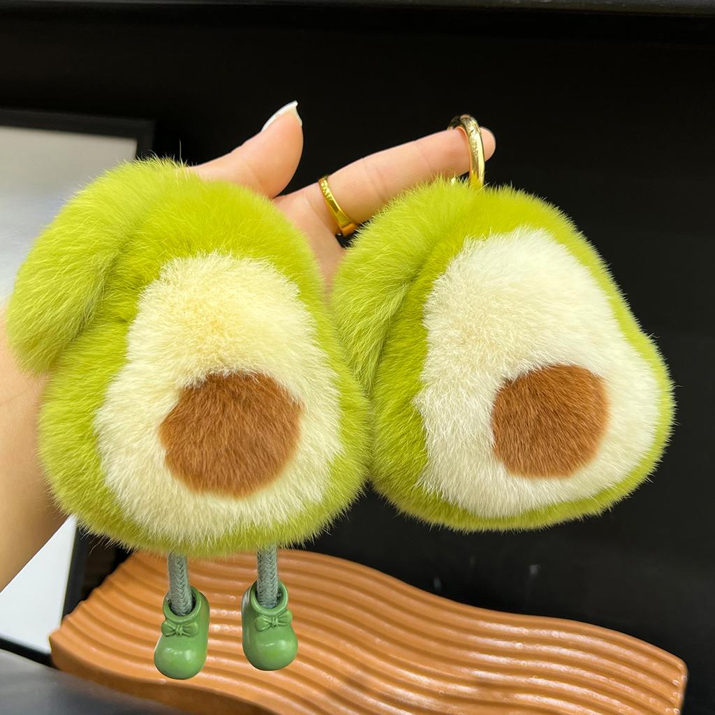 Cute Rex Rabbit Hair Avocado Car Keychain Pendant Ins Internet Celebrity Plush Doll Book Bag Pendant Gift