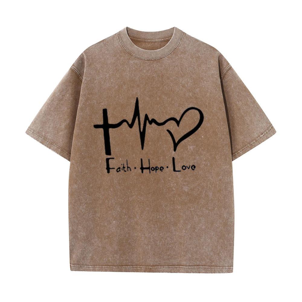 Men's Faith Hope Love Printed T-Shirt Cotton Short Sleeve Crew Neck Casual Loose Fit Big Size Summer Fashion Tees