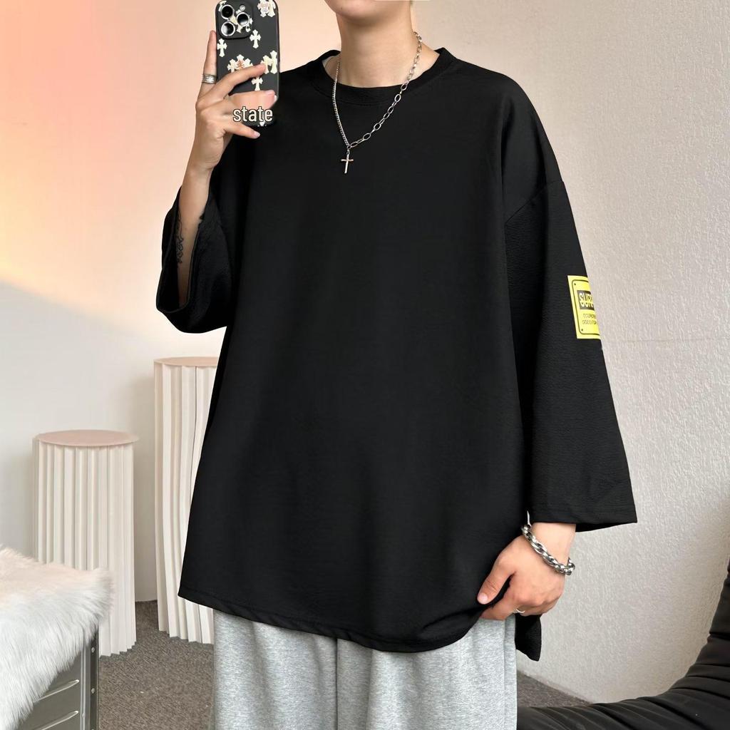 Men's Plus Size Summer Japanese-Style Three-Quarter Sleeve T-Shirt