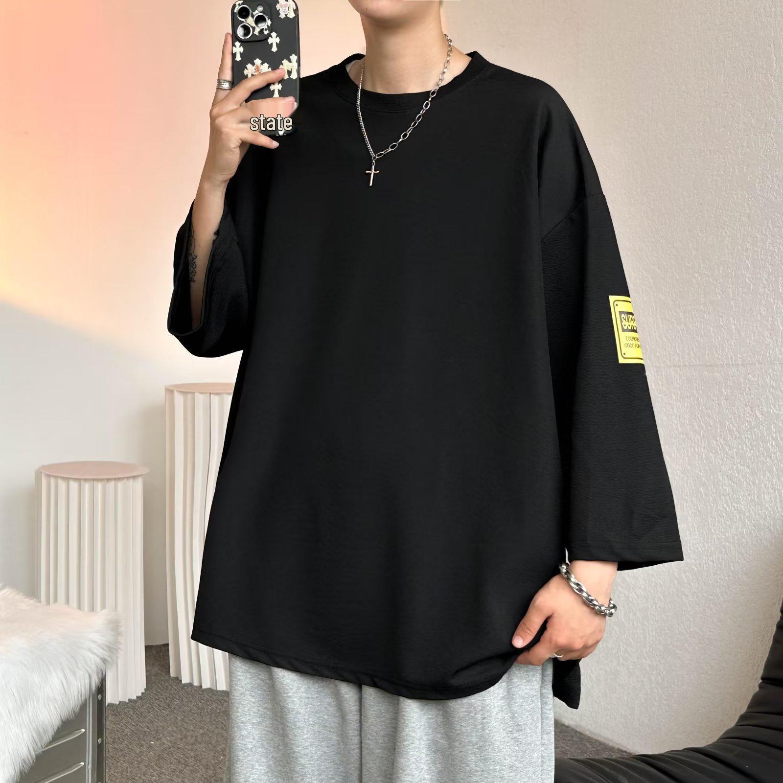 

Мужская футболка больших размеров с рукавом три четверти в летнем японском стиле 2XL чёрный