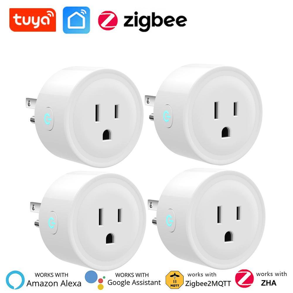 Tuya Zigbee Smart Plug US Mini Smart Socket 20A Wireless Home Outlet with Energy Monitor Works with Alexa Google Home Assistant