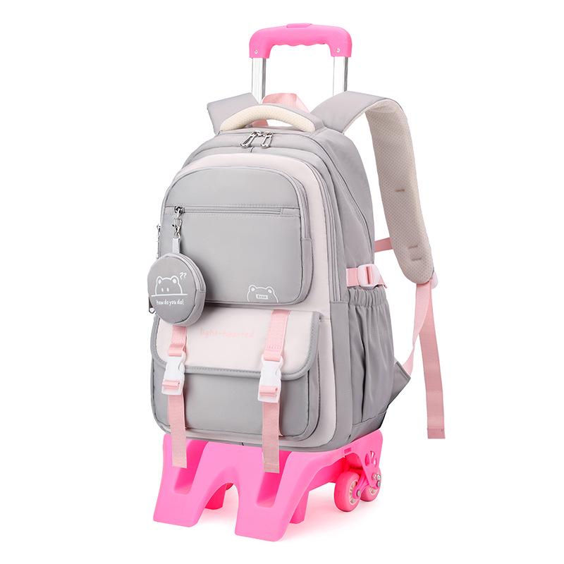 Natural Fish Design Trolley Backpack for Middle School Girls - Large Multi-Layer Capacity