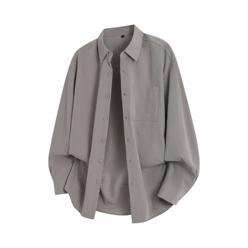 Men Solid Color Loose Casual Long Sleeve Button Up Shirt Outerwear