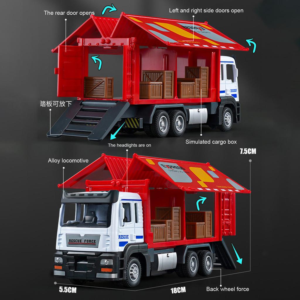 Model kontejnerového kamionu v měřítku 1/32 s hudbou a světlem,otevíratelné dveře,realistický ozdoba na vozidlo,litový model setrvačností,zatažení,dárek k narozeninám