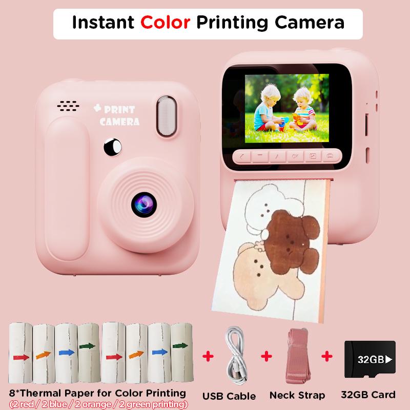 Kids Instant Color Printing Camera 1080P Colorful Po Thermal Print Toys Camera Video Games Music Children Boys Girls Gifts