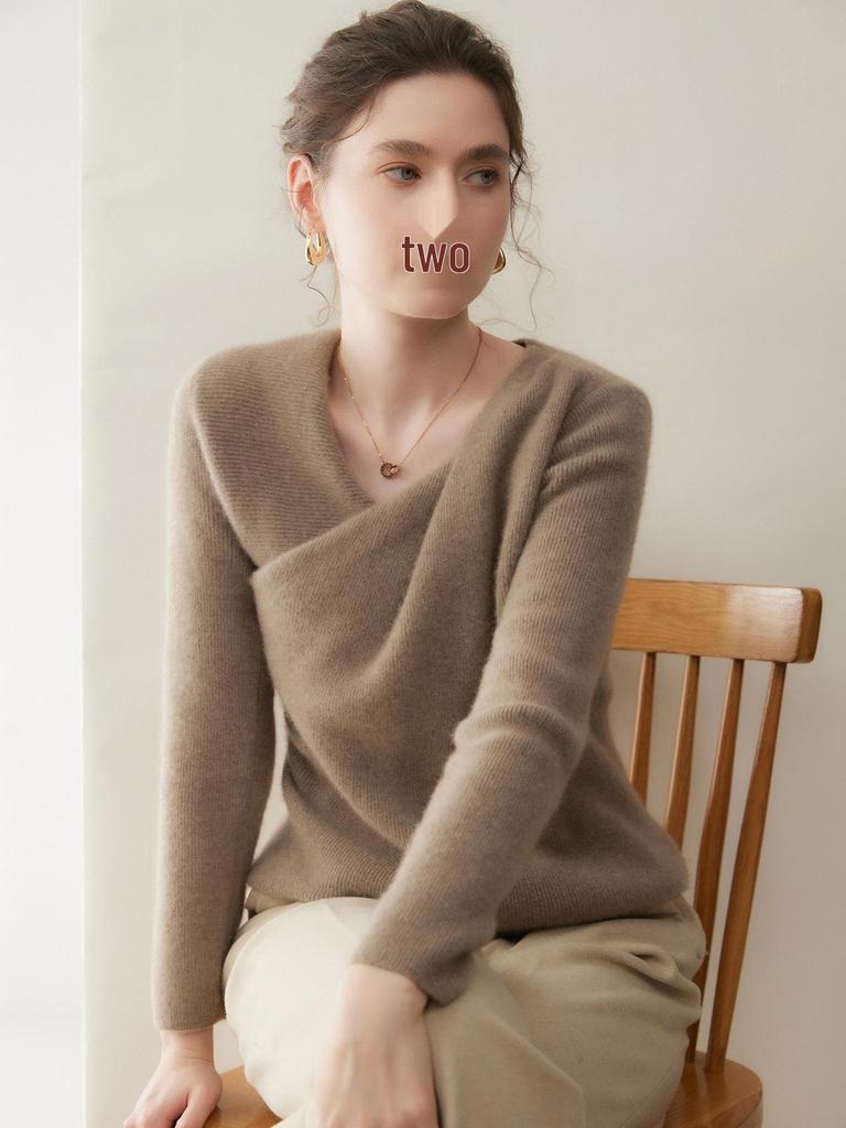 Women's Cashmere Knit Pullover - Slimming, Soft, Skin-Friendly, Twelve-Needle Solid Color Design