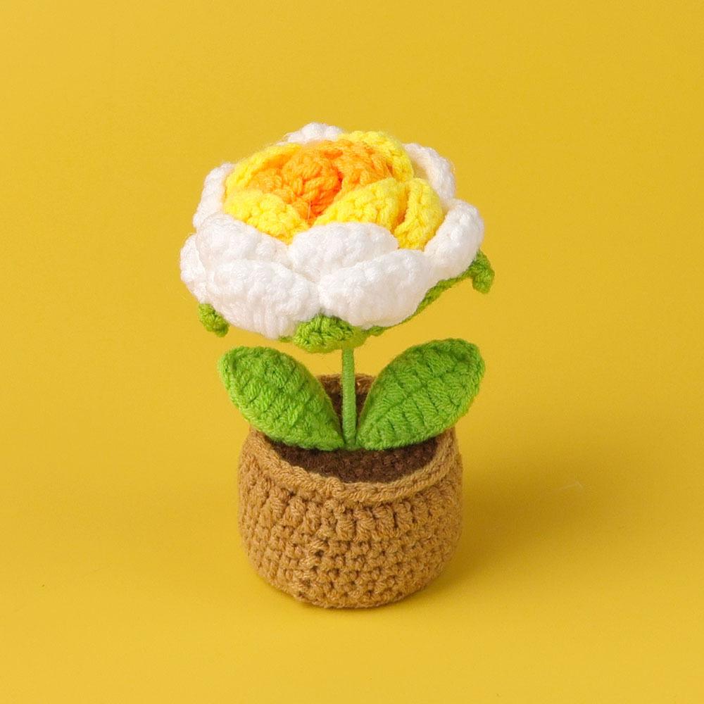 Crochet Sunflowers Potted Cute Knitting Flower Pot Flower Pot Handwoven Plant Car Table Bookshelf Home Decor Gift