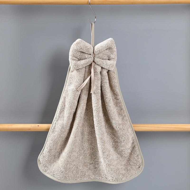 Bow Shaped Hand Towel Coral Fleece Bathroom and Kitchen Hanging Towel, Plain Color, Hanging Cloth, Handkerchief