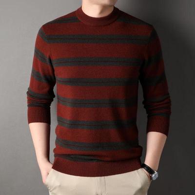 Yiliteng Men's 100% Merino Wool Color Block Striped Sweater