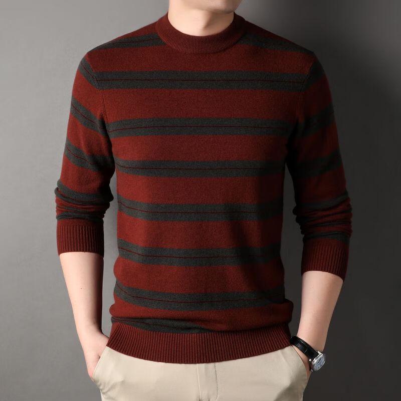 

Мужской полосатый свитер Yiliteng из 100% шерсти ягненка с полуворотником 185