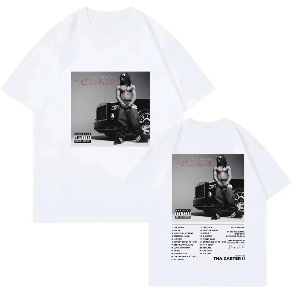 Summer Casual Cotton T-shirt Rapper Lil Wayne Tha Carter II Album Poster Graphic T Shirt Unisex Fashion Hip Hop Vintage T-shirts