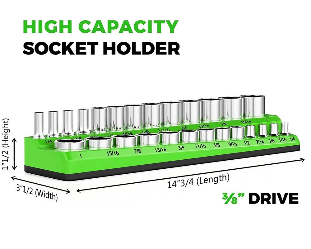 6-Piece Magnetic Socket Holder Set, Plastic Socket Organizer Tray with Magnetic Strips, Metric and SAE Sizes