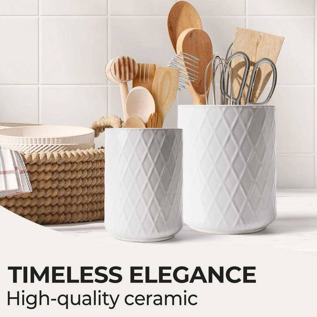 MIAMIO Ceramic Utensil Organizer Farmhouse Decor for Organizing Countertops and Storing Cooking and Accessories Palmanova Collection - Holder/Kitchen