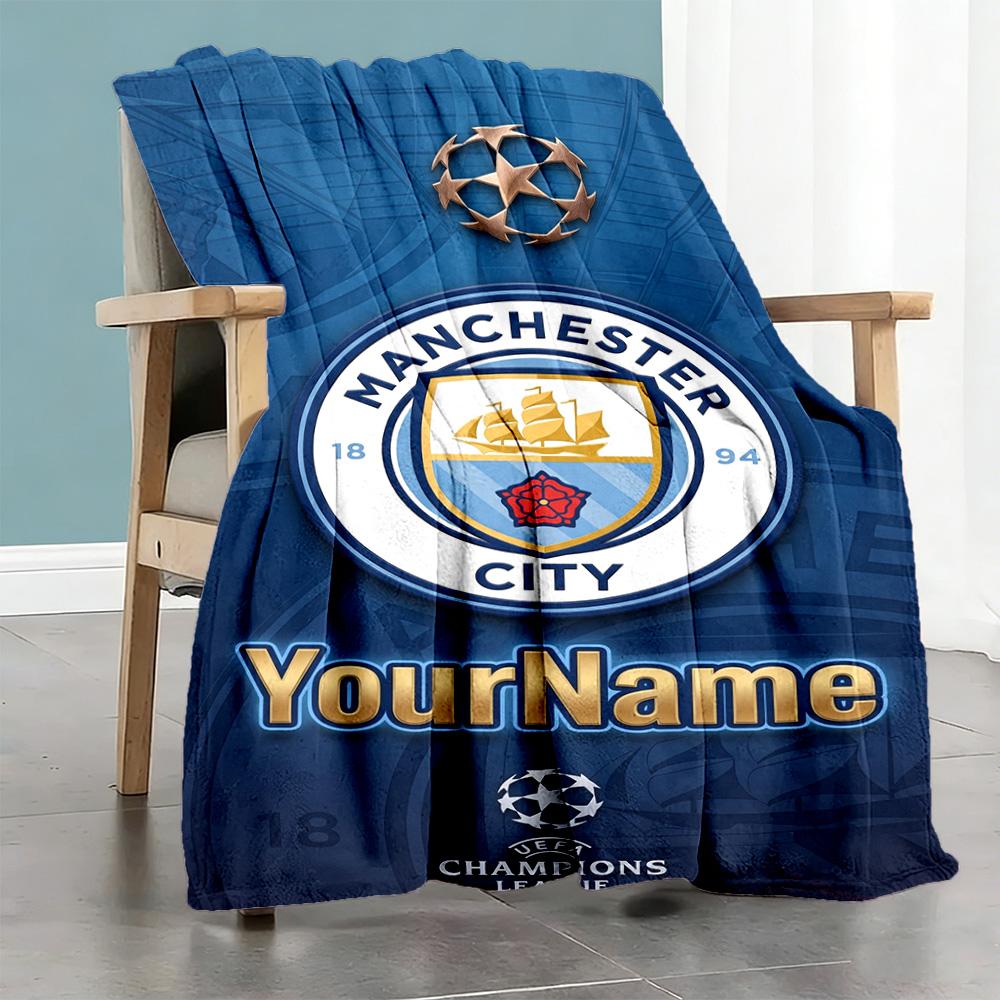 Manchester City 55 Personalized Text Blanket Lightweight Customizable Blanket Warmthful Decor Suitable for Sofa Office Chair Bed Picnics