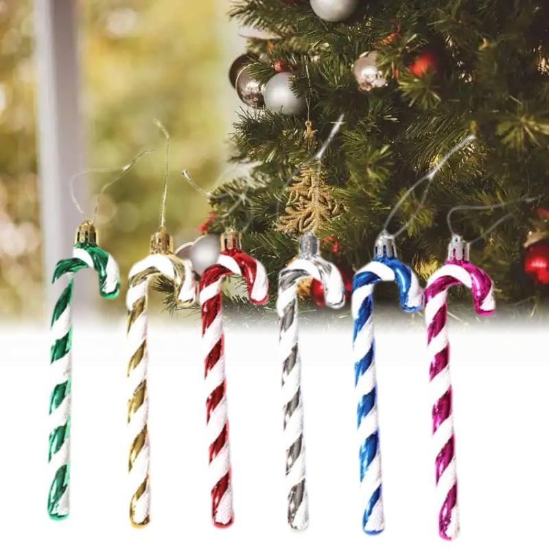 X 6 Candy Cane Glitter Hanging Christmas Tree Decoration Santa Ornament Xmas