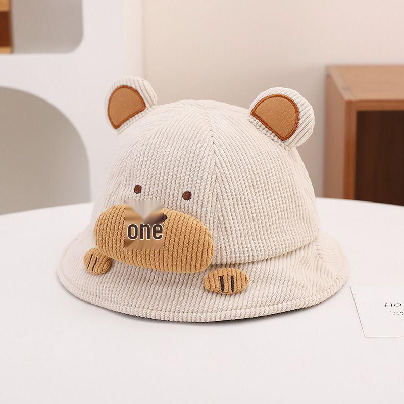 Children's Cute Bear Warm Bucket Hat - Korean Style, Windproof, for Boys and Girls