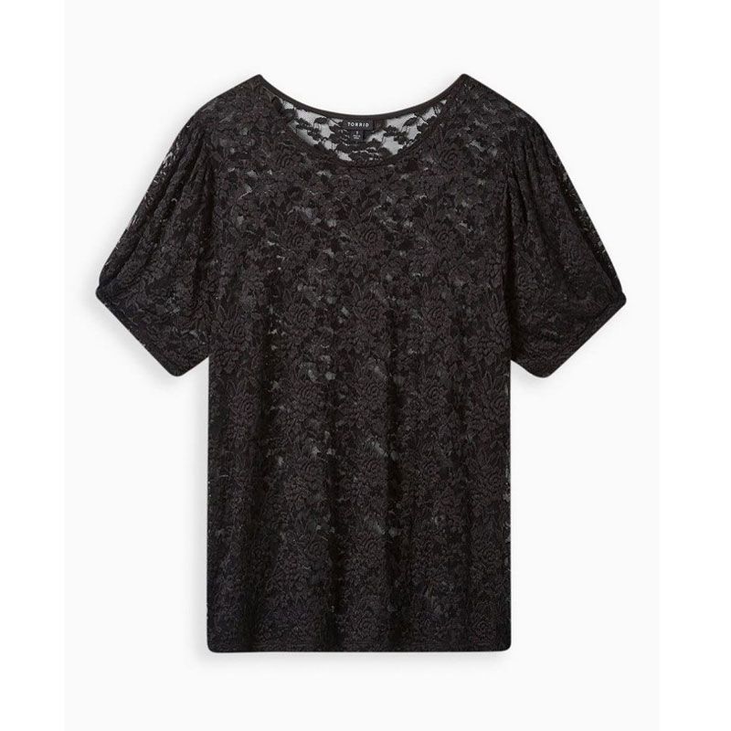 

Large Size Underwear Lace Blouse Cut-out Puff Sleeves Black US2