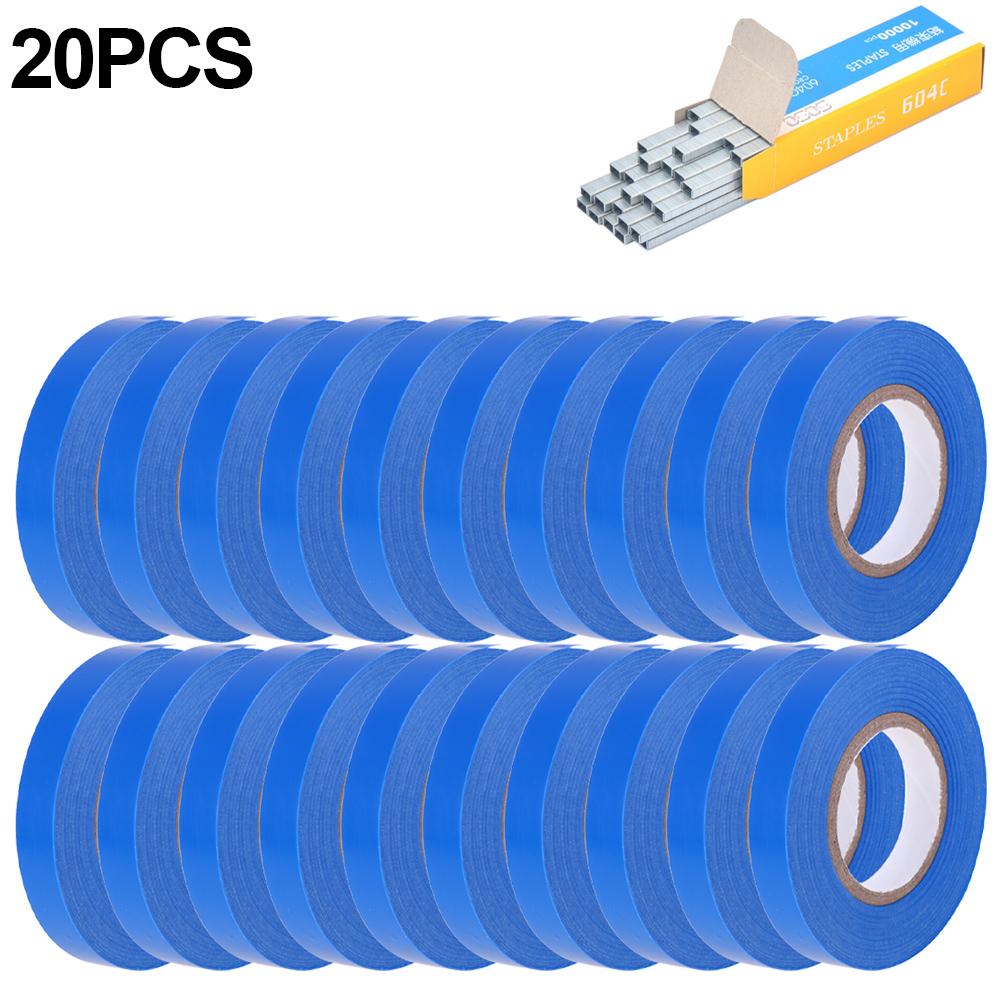 6/12/20PCS Plant Branch Tie Tape with 1 Box Staples Tying Binding Tie Tape Plants Tying Tapetool Tapener Tapes Gardening Tool