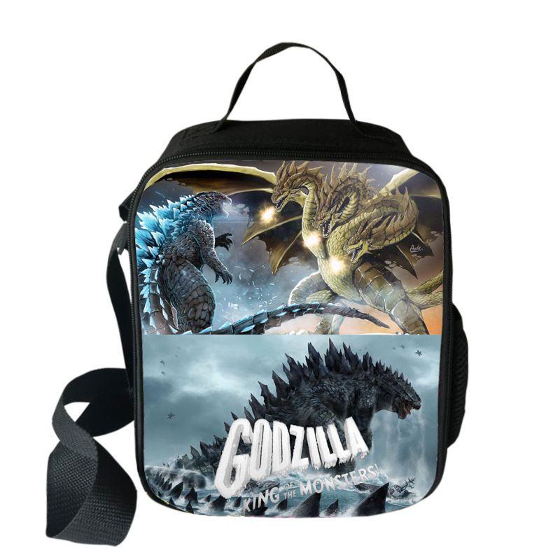 3D Godzilla Isolierte Lunchtasche für Kinder mit großem Fassungsvermögen und verstellbarem Riemen