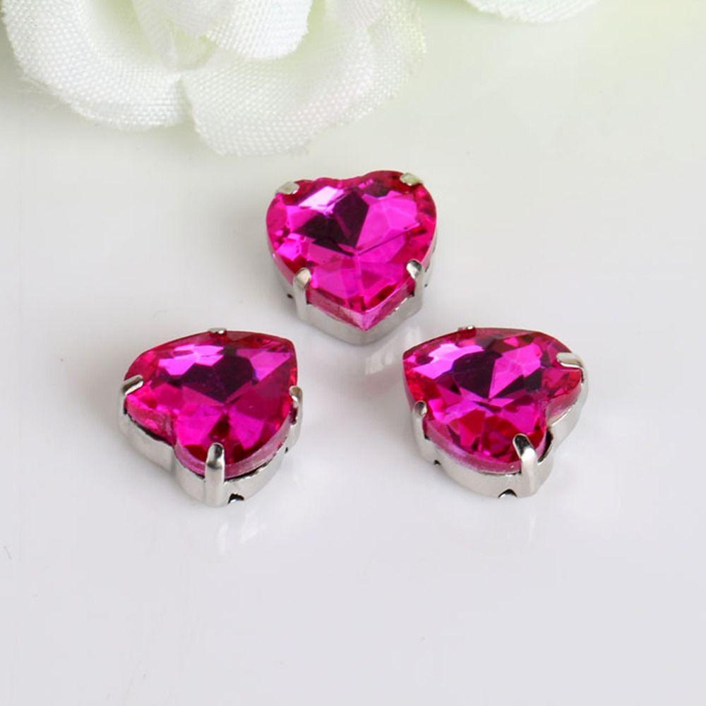 50Pcs/Pack Heart Shape Glitter Sewing Rhinestones Diamond Beads Ornament For Needlework