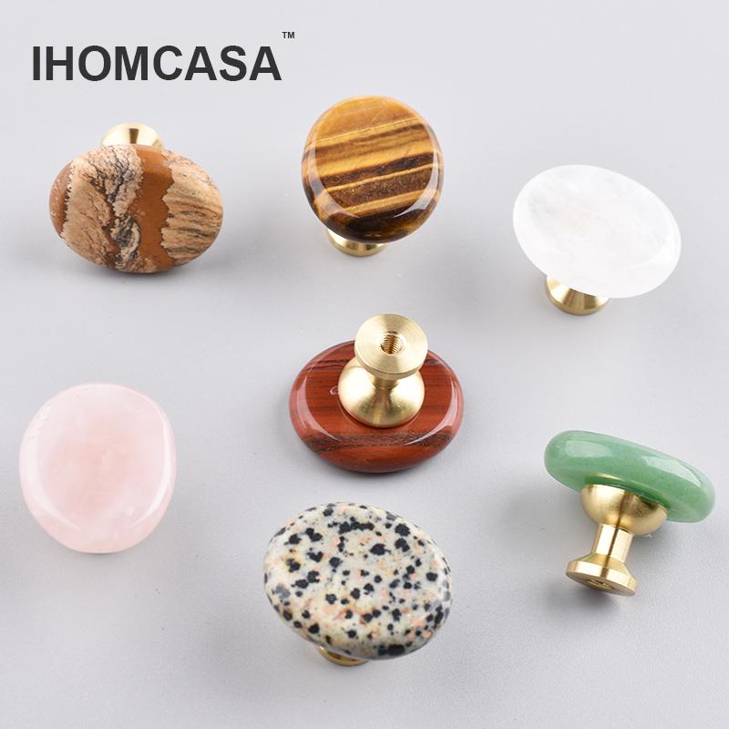 30×20mmSmall Oval Furniture Handle Brass Jewelry Box Drawer Door Knob Cupboard Dressing Cabinet Pulls Crystal Agate Stone Handle