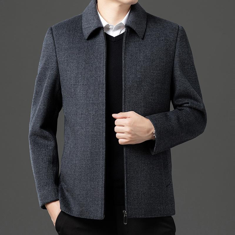 New Autumn Lapel Fashion Men's Jacket Solid Color High-end Business Casual Middle-aged Men's Top