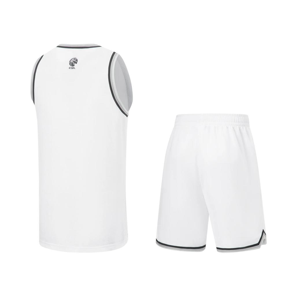 Li Ning CBA Series Letter Logo Printed Round Neck Vest And Shorts Set Basketball Set Men Sportswear Standard-White AATT027-3