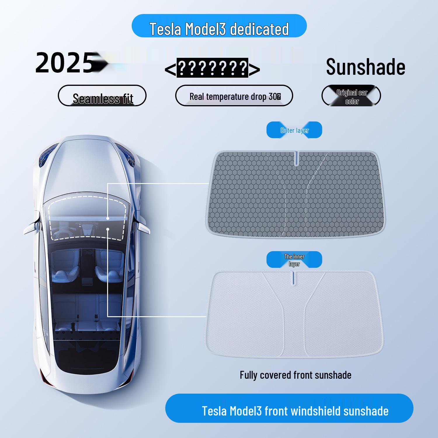 Tesla Model 3/Y Sunroof Heat Insulation Sunshade Curtain Refresh Model Y Front