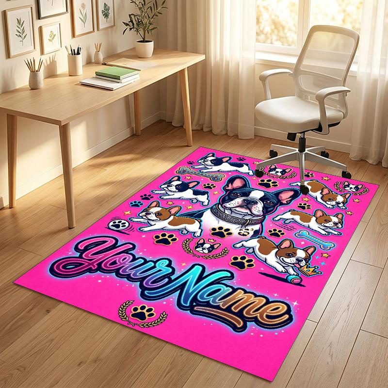 Dog Theme Crystal Velvet Rug Personalized Custom Name Text Soft Floor Mat Home Decor