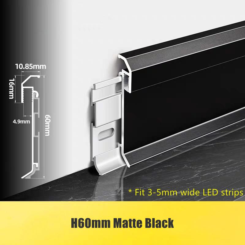 H60/80mm Thin LED Skirting Line Simple Aluminium Profile Floor Baseboard Strip Light Metal Wall Skirting Corner Linear Lamp