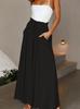 New European American Style Women's Summer Casual High Waist Wide Leg Long Culottes Trousers With Elastic Waistband