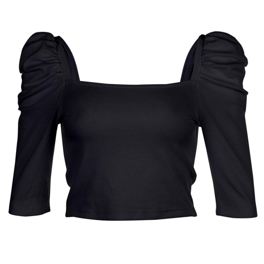 Spring Comfortable Women Unique Design Square Color Solid Color Charming Sense Shirts Puff Sleeve Tops