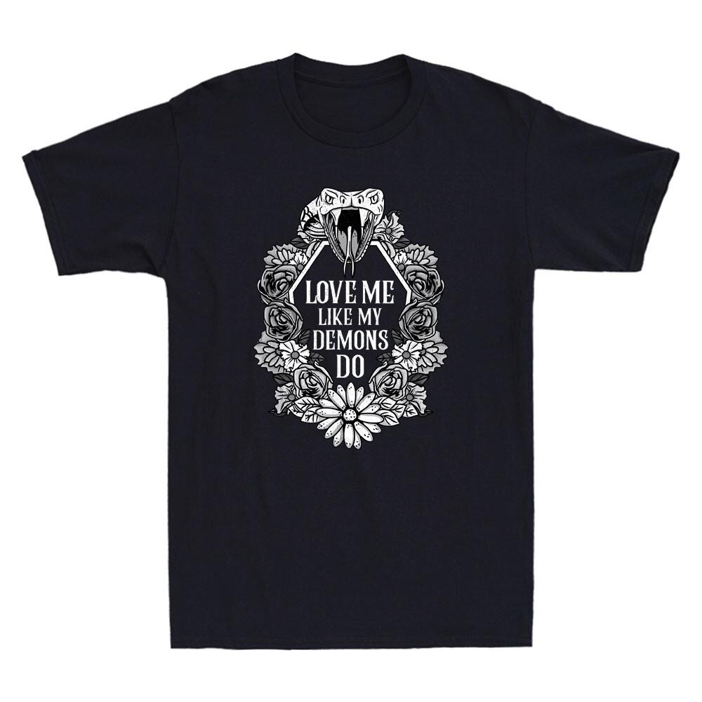 Love Me Like My Demons Horror Snake With Flowers Graphic Vintage Men s T-Shirt XXL