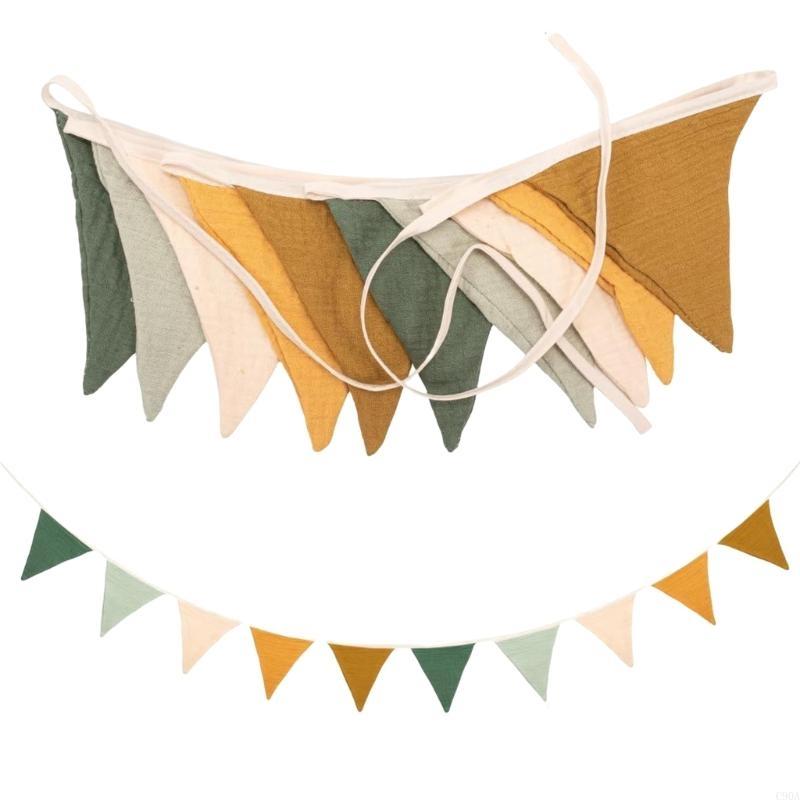 C90A Cotton Triangular Bunting Flags Baby Shower Wall Flags Nursery Room Decoration
