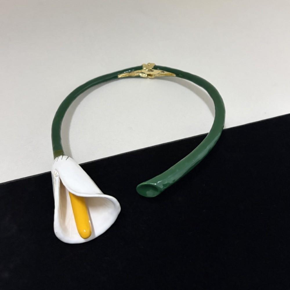 Glazing Flowers Jewelry Set Vintage Floral Enamel Bracelet Chic Calla Choker Necklace  Vacation